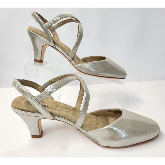 Ros Hommerson Caliente Shoes Womens 9.5W Silver Shimmer Leather Slingback Retro - Picture 8 of 13